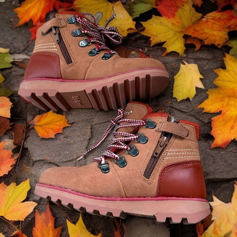 Kickers Boys Boots Sz 31 EU 13 US Brown Hiking Kicknature Zip Winter NEW Suede‎